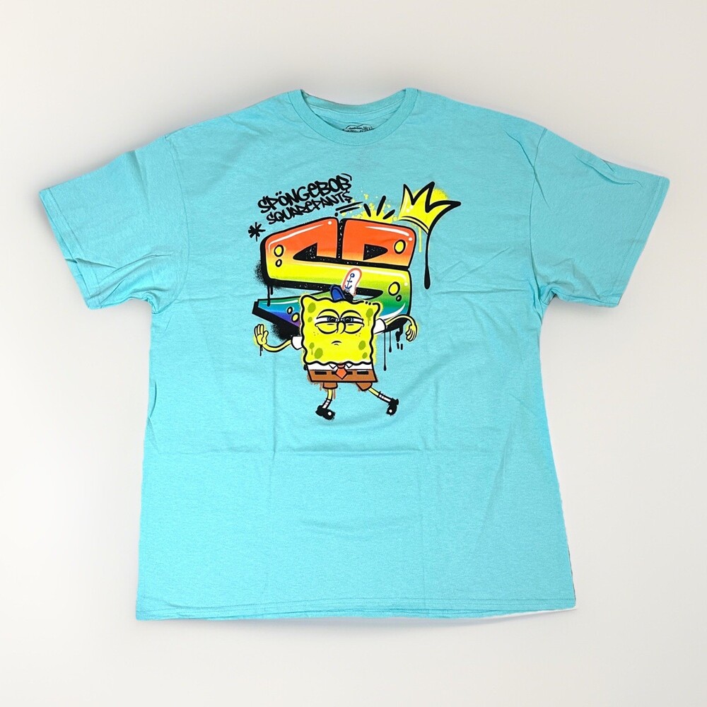 SpongeBob Graphic T-Shirt Mens XL Shirt Nickelodeon Aqua Blue XL Crown NWT